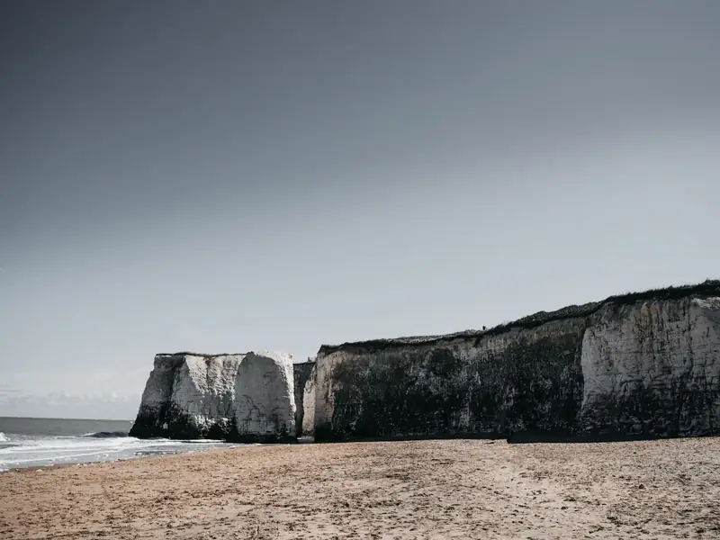 Chalk stacks and sand at Botany Bay, along the coast from Margate